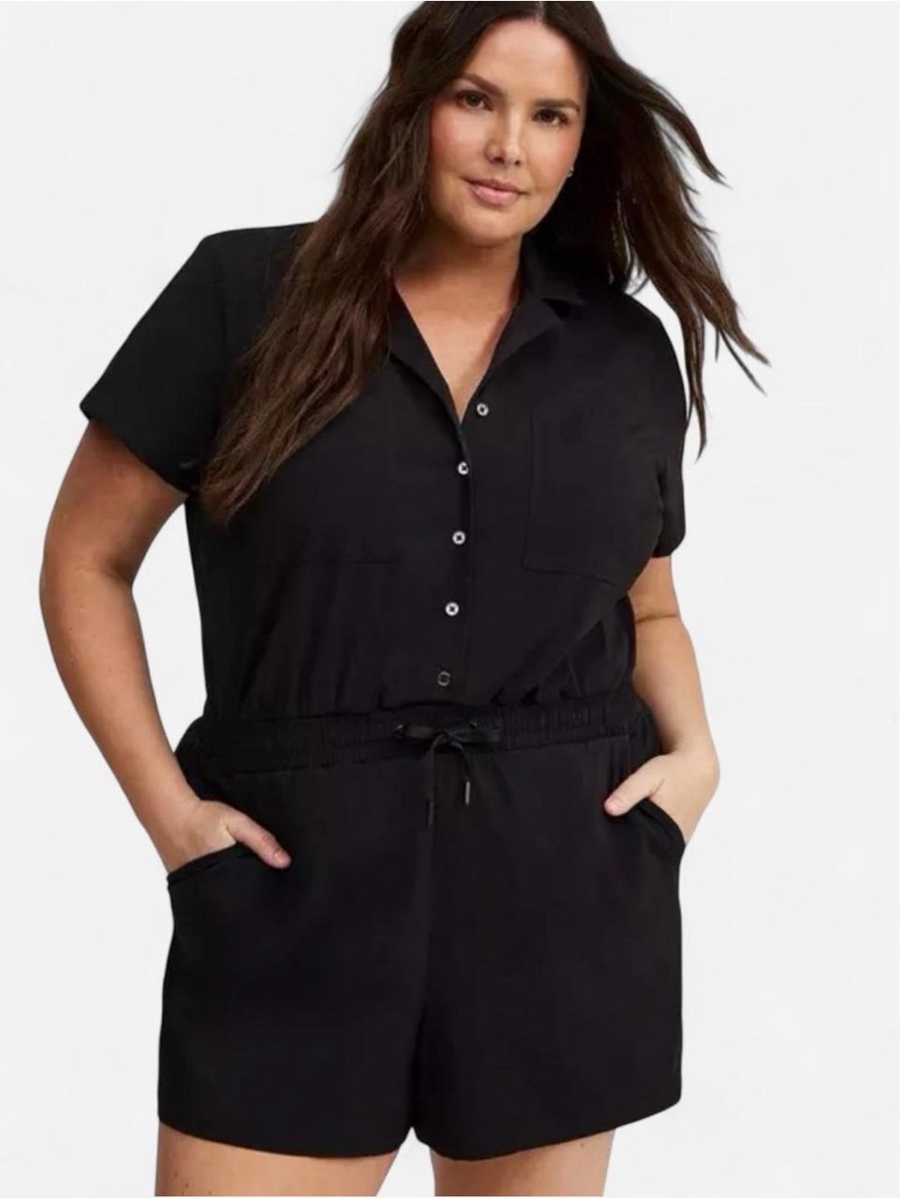 Torrid TRU Black Ripstop Active Romper with pockets
